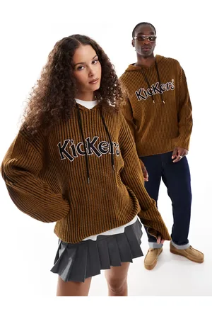 Kickers Relaxed knitted hoodie in stripe with logo