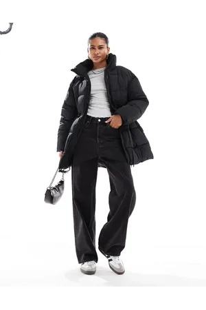 Monki Padded coat with drawstring waist in