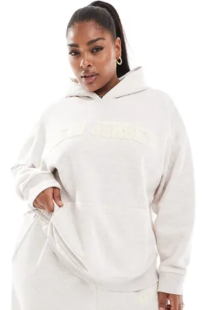 ASOS ASOS DESIGN Curve oversized hoodie co-ord with chenille New Jersey graphic in oatmeal marl