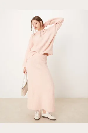 River Island Ultra fluffy knitted maxi skirt co-ord in light