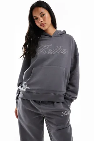 Kaiia Embroidered logo oversized hoodie co-ord in charcoal