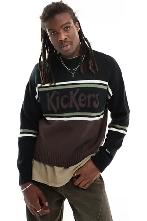 Kickers Relaxed knit jumper with stripe logo in brown