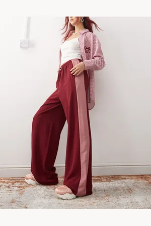 Reclaimed Wide leg trouser with side contrast panel in burgundy