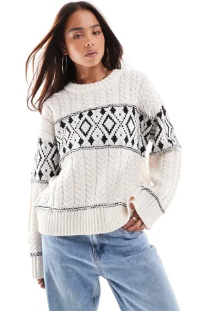 ONLY Round neck argyle knitted jumper in