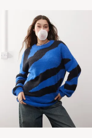 Noisy May Oversize texture knit jumper in & black zebra
