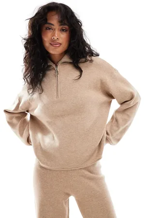 Stradivarius Quarter zip jumper co-ord in beige