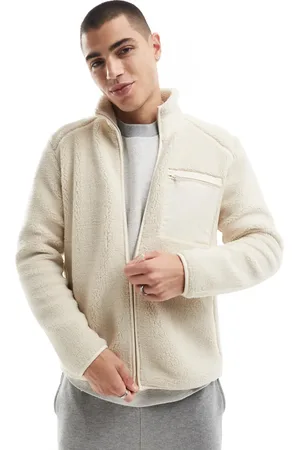 Only & Sons Zip through sherpa fleece with chest pocket in beige