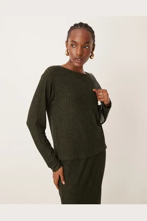 JDY Ribbed top co-ord in khaki