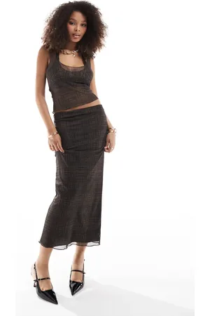 Pull&Bear Mesh maxi skirt co-ord in check