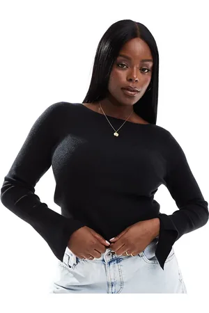 COLLUSION Plus ribbed slash neck fine gauge jumper in