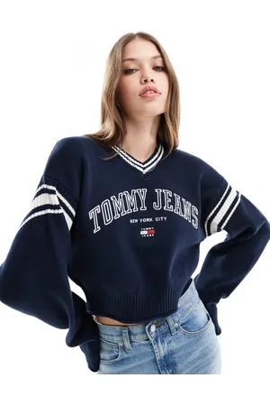 Tommy Hilfiger Crop varsity v neck jumper in