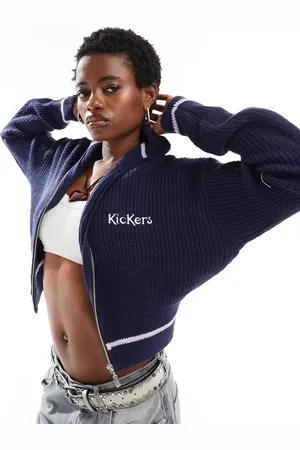 Kickers Zip through cropped knit jumper with embroidered logo