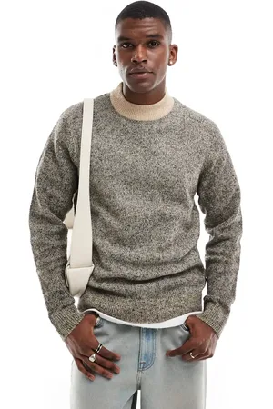 JACK & JONES Crew neck nep jumper in beige & black