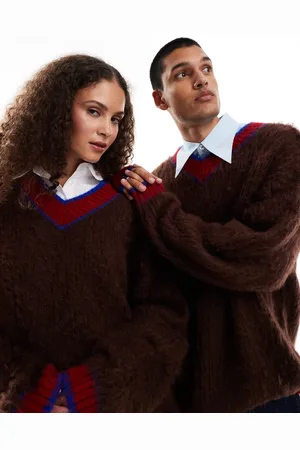 COLLUSION Unisex fluffy v-neck oversized jumper in