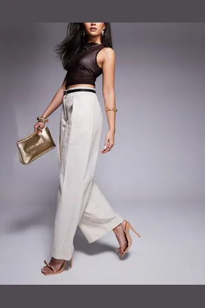 River Island Wide leg pleated trouser in beige
