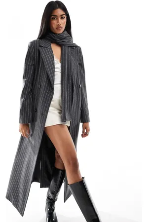 4th & Reckless Tailored maxi formal coat with matching scarf in pinstripe