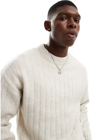 JACK & JONES Oversized wide rib jumper in beige