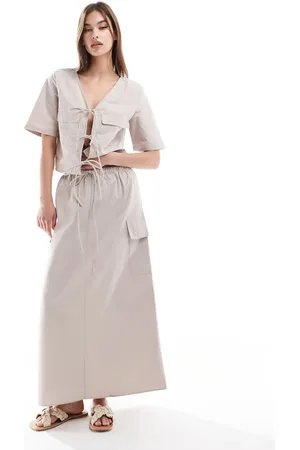 ASOS Drawstring waist pocket detail midi skirt in off