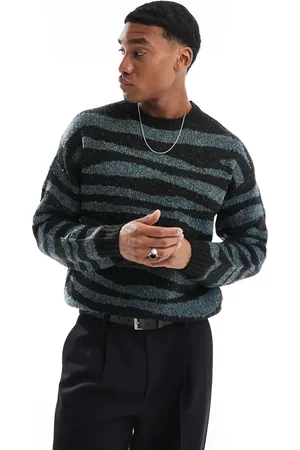 Only & Sons Crew neck drop shoulder jumper with zebra stripe in