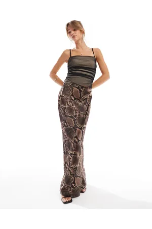 4th & Reckless Satin maxi skirt in brown snake print