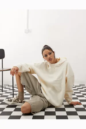 Noisy May 1/4 zip hooded fleece in cream