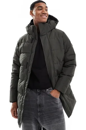 Only & Sons Longline quilted coat with hood in dark