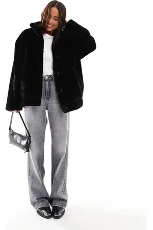 Miss Selfridge Faux fur oversized bomber jacket in