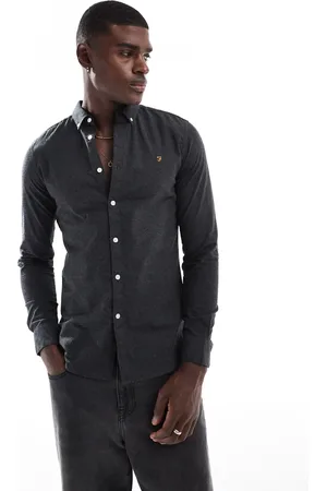 Farah Steen slim fit oxford longsleeve shirt in charcoal marl