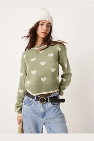 JDY Crew neck heart knitted jumper in