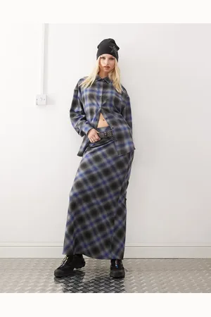 COLLUSION Slip maxi skirt in grey and blue check