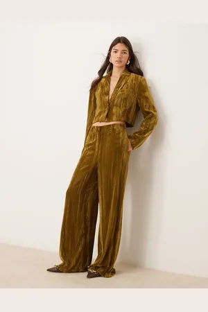 River Island Velvet wide leg trouser co-ord in olive