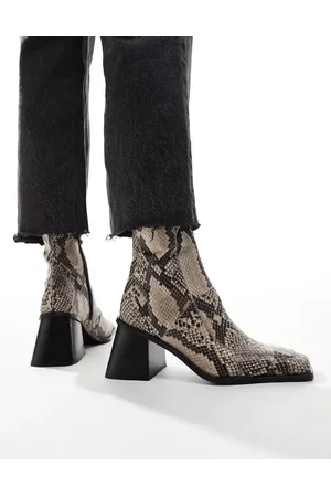 ASOS Ria mid-heel leather boots in natural snake