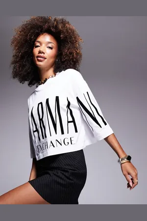 Armani Exchange Cropped loose fit t-shirt in with large logo print