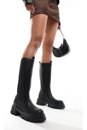 Public Desire Bryant pull on knee boots in PU