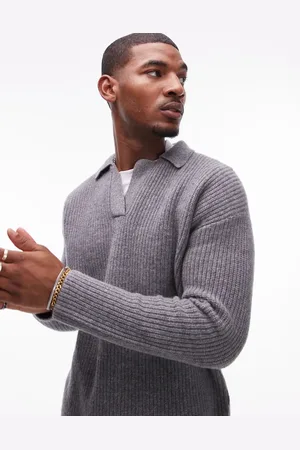 Topman Premium relaxed fit lambswool open collar jumper in
