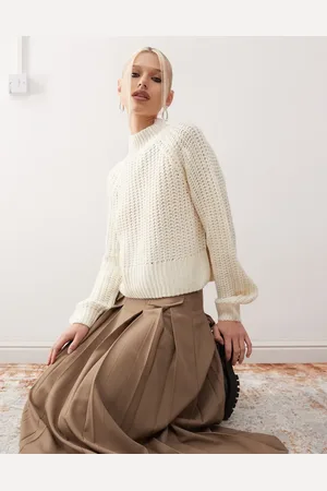 Noisy May High neck cropped knitted jumper in cream