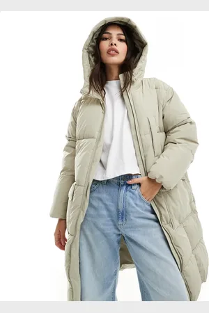 VERO MODA Oversized longline padded coat in stone