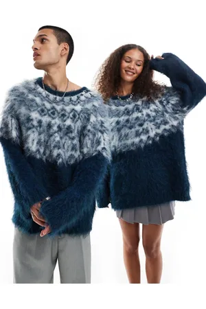 COLLUSION Unisex brushed oversized fairisle jumper in