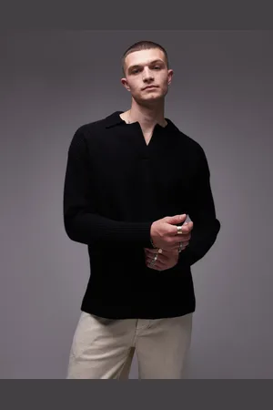 Topman Premium relaxed fit lambswool open collar jumper in