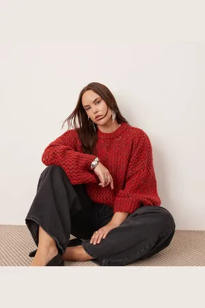 ASOS Curve knitted open stitch oversized boxy jumper in red