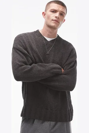 Topman Chenille v neck jumper in charcoal
