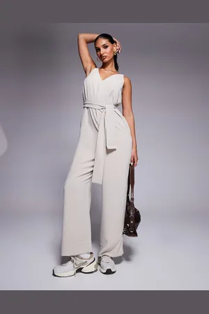 Armani Exchange Tie waist jumpsuit in ivory beige