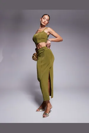 ASOS Co-ord bandage midi skirt with seams in olive