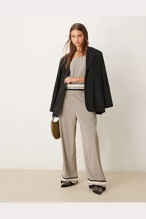 Abercrombie & Fitch Co-ord printed satin trousers in and white