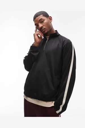 Topman Oversized fit 1/4 zip funnel with tape detail in