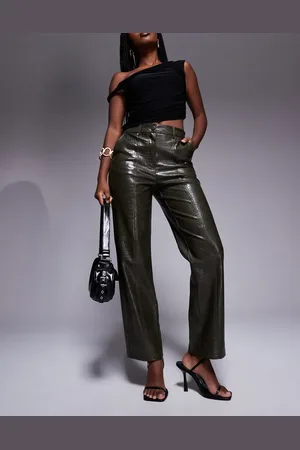 River Island Faux leather croc cropped trouser in dark
