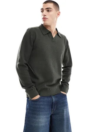 River Island Open collar jumper in khaki