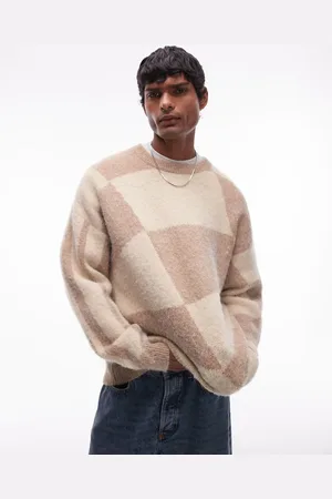 Topman Ecru and brown colour block jumper