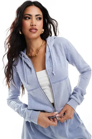 Kaiia Studio applique logo zip through cropped hoodie co-ord in washed