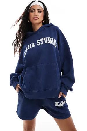 Kaiia Applique logo oversized hoodie co-ord in denim
